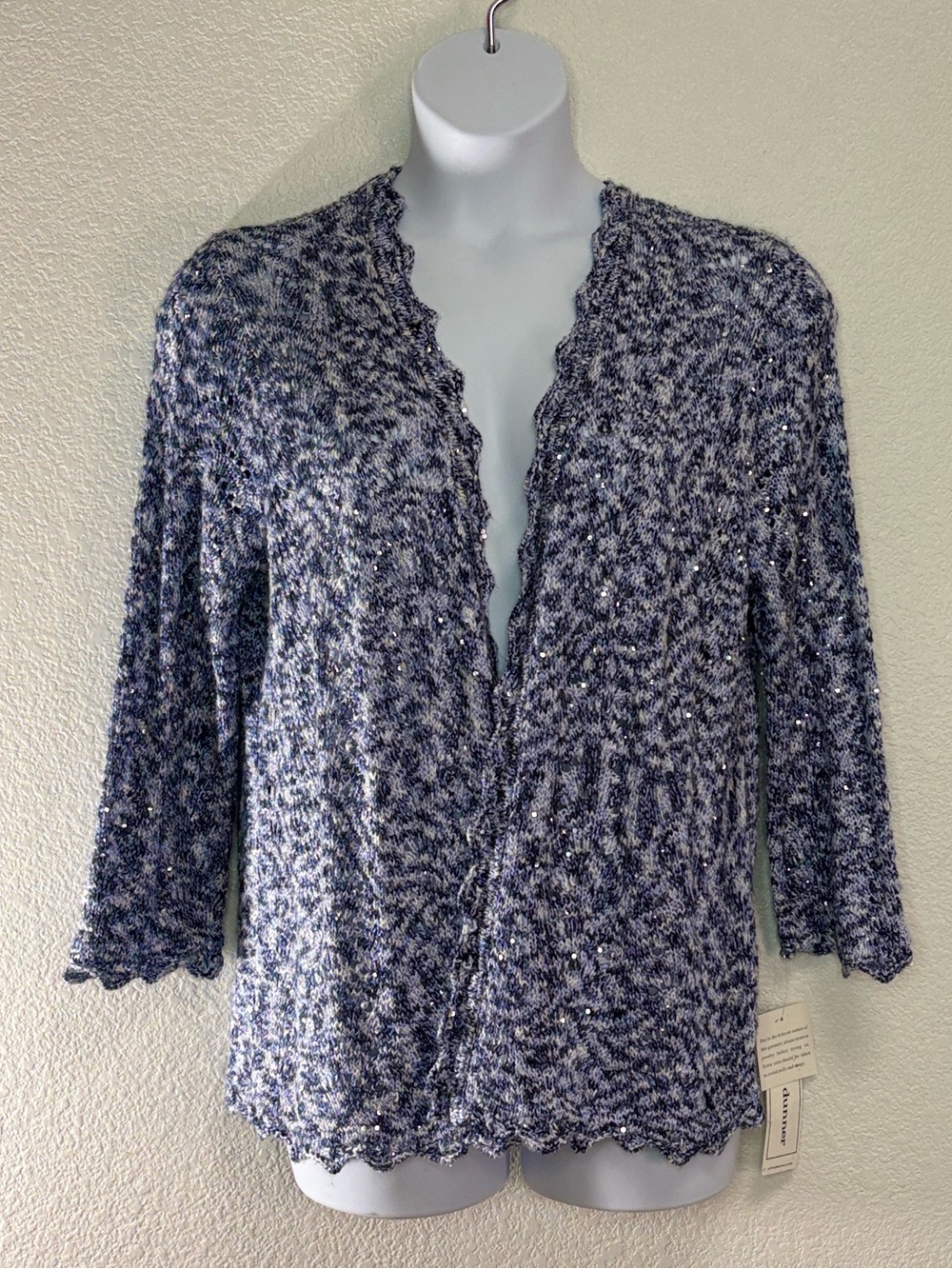 Alfred Dunner Blue Marled Open-Front Cardigan with Sparkle